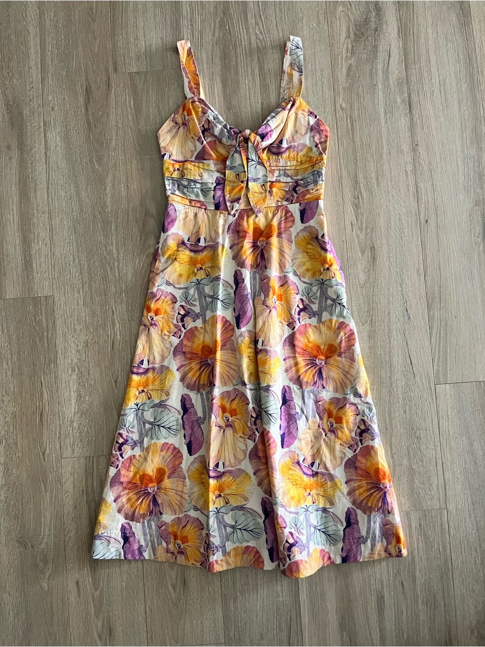 Anthropologie x Cecilia Pettersson Women’s Tie-Front Midi Dress Floral - Size 0 - Picture 2 of 7